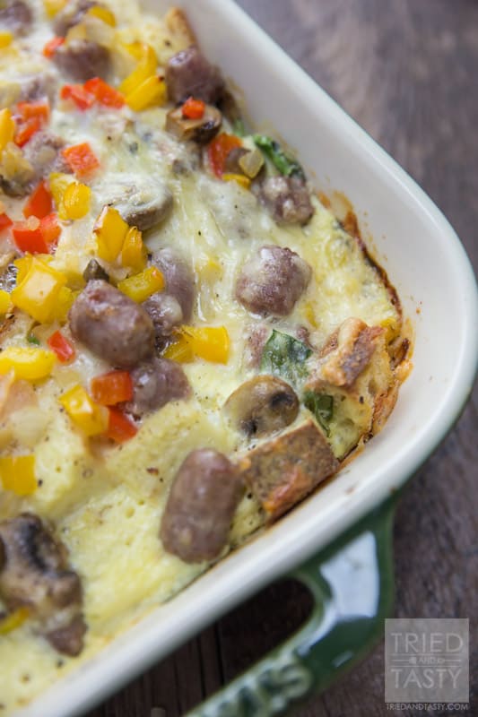 Sausage & Veggie Lovers Breakfast Casserole // Looking for that new spin on breakfast? This casserole is hearty & loaded with delicious veggies. Perfect for weekends, brunch, holidays, or any mornings you want an extra special & filling breakfast! | Tried and Tasty