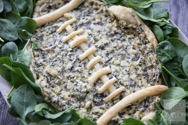 Football Spinach & Artichoke Dip // This two ingredient appetizer is sure to be a hit at your next game day party. Made with only two ingredients you can whip this up in little to no time. Serve with your favorite veggies or chips! | Tried and Tasty