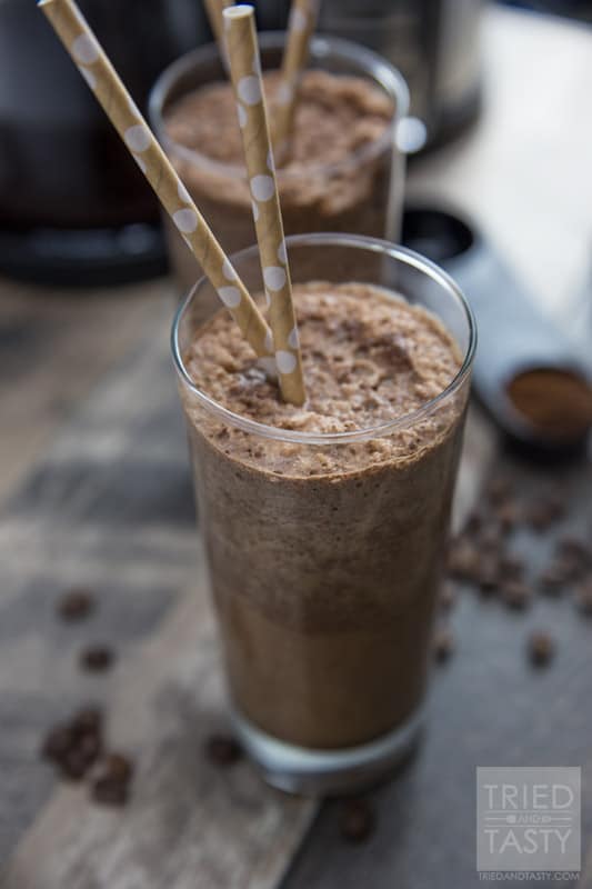 Mocha Frappuccino // This frozen coffee drink is a delicious pick-me-up that's perfect any time of the day! Made with only a handful of ingredients you'll feel refreshed and spunky after just one sip! | Tried and Tasty