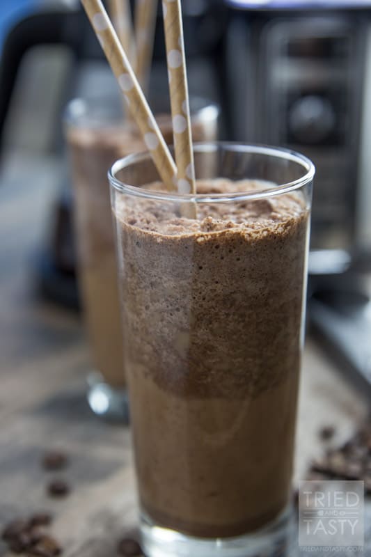 Mocha Frappuccino // This frozen coffee drink is a delicious pick-me-up that's perfect any time of the day! Made with only a handful of ingredients you'll feel refreshed and spunky after just one sip! | Tried and Tasty