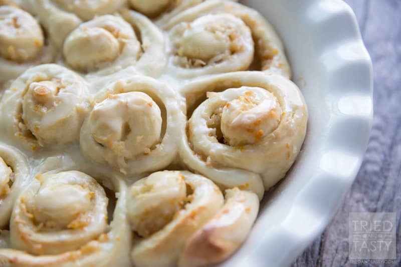 Orange Coconut Rolls // These heavenly rolls are so easy you won't believe it. Made with Rhodes frozen bread, you'll be able to whip these up for breakfast, brunch, or dessert in no time at all! |Tried and Tasty