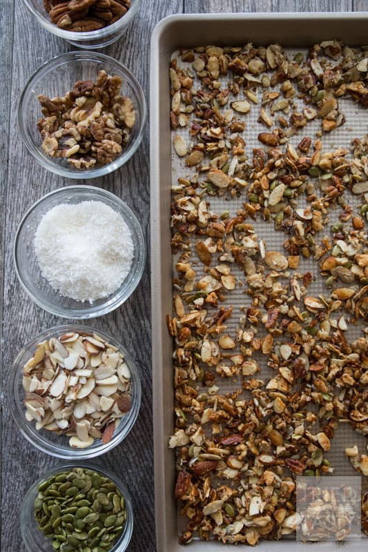 Grain Free Granola Parfait // For those that are gluten free or grain free (an even for those that aren't) this delicious granola will satisfy any breakfast or snack craving! Packed with nutritious nuts, seeds, and flavor you won't even miss the grains. Sprinkle over top of chia seed yogurt for the most delicious parfait! | Tried and Tasty