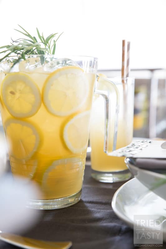 Vanilla Rosemary Lemonade // With no refined sugar added, you'll be pleasantly surprised by how perky this delicious lemonade is. Only five ingredients and you'll be set with the perfect beverage to entertain any of your guests of all ages! | Tried and Tasty