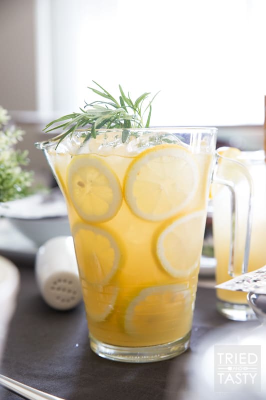 Vanilla Rosemary Lemonade // With no refined sugar added, you'll be pleasantly surprised by how perky this delicious lemonade is. Only five ingredients and you'll be set with the perfect beverage to entertain any of your guests of all ages! | Tried and Tasty