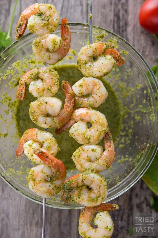 Cilantro Honey Lime Marinade // This simple to throw together marinade requires minimal chopping and all the hard work is completed by your blender. Throw all your juices and spices together, blend, then marinate your shrimp (or other meat of choice). Throw it on the grill and you've got the perfect summertime grilled grub! | Tried and Tasty
