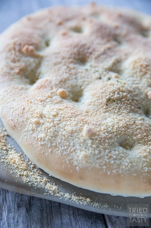 Buttery Focaccia Bread // Made with only four ingredients, this Focaccia is the perfect addition to a delicious spaghetti dinner! | Tried and Tasty
