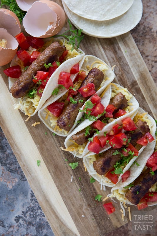 Breakfast Street Tacos // Forget taco Tuesday... you can have these Breakfast Street Tacos any morning of the week. One of the easiest and most delicious fresh breakfast ideas you've seen in a while! Make these for the whole family, they will all fall in love! | Tried and Tasty