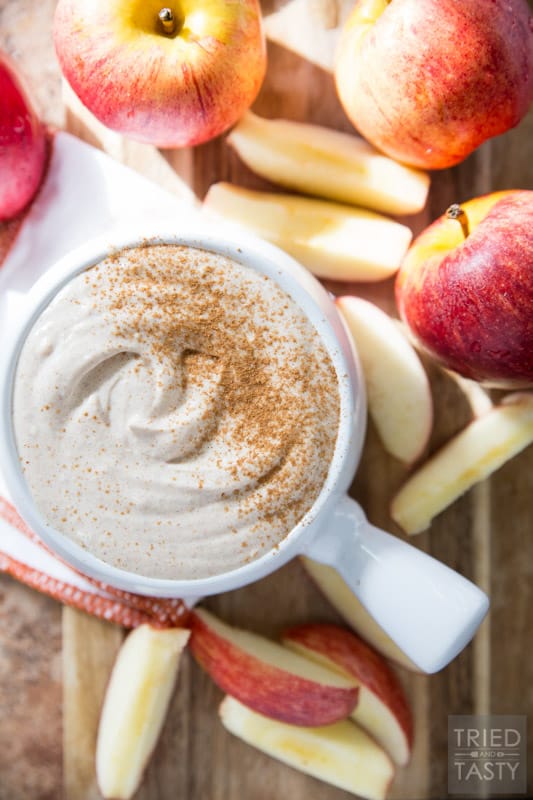 Healthy Caramel Apple Fruit Dip // Made with only five ingredients you will want to save this recipe to have for Halloween AND Thanksgiving! It's so divine you won't even know there's not a stitch of refined sugar! | Tried and Tasty