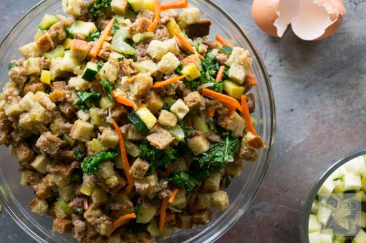 Sausage and Veggie Lovers Stuffing // This hearty and comforting stuffing is perfect for the holidays. Loaded with veggies and mixed with Italian sausage it's the ultimate side dish to add to your turkey, mashed potatoes and dinner rolls. Packed with flavor you're guests will be begging for the recipe. | Tried and Tasty