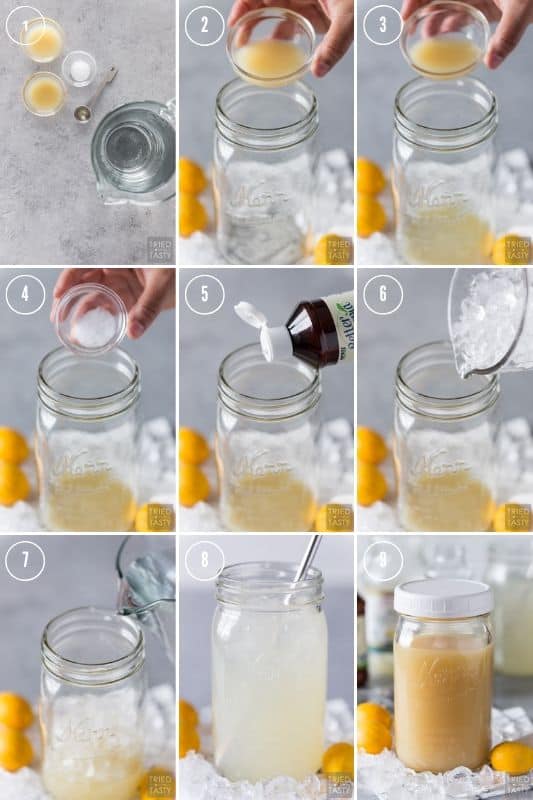 Step-by-step collage of how to make keto friendly lemonade