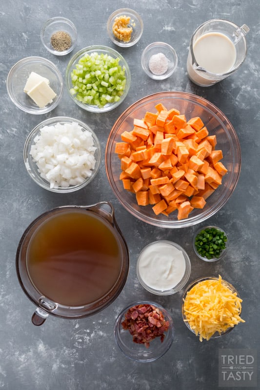 Ingredients used to make loaded sweet potato soup