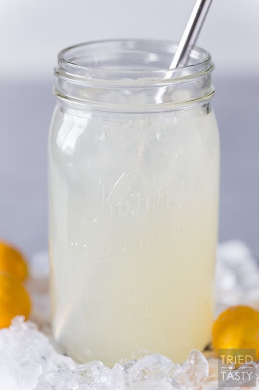 Jar of lemonade with ice